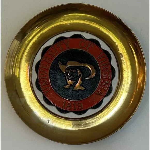 Vintage University of Virginia Brass Wall Decor Plate UVA Seal Logo Office Den